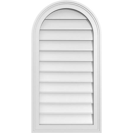 Ekena Millwork Round Top Surface Mount PVC Gable Vent w/ 2"W x 1-1/2"P Brickmould Frame, 18"W x 34"H GVPRT18X3402SN